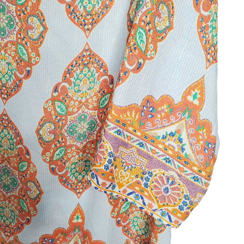 Cynthia Rowley Size 2X Tunic Blouse Pullover Medallion Print Split Neck Blue - Picture 12 of 13